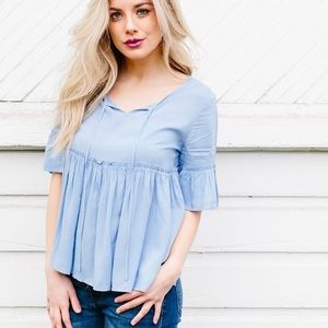 Blue medium ruffle sleeve top